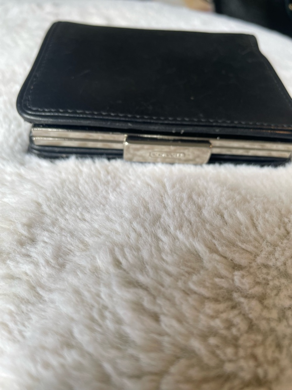 Coach Black Leather Bifold Wallet with Silver-Tone Frame